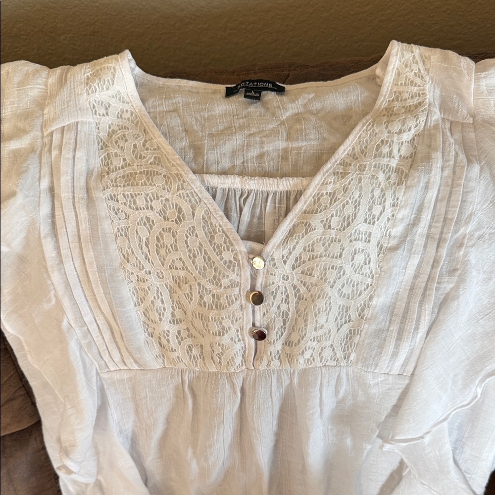 Notations White Lace Accent Blouse - Picture 3 of 5